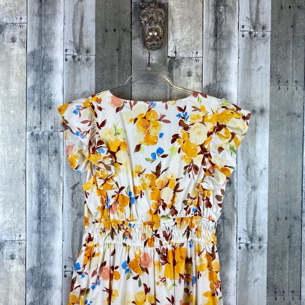 Abercrombie & Fitch Flutter Sleeve Tiered Midi Dress in Yellow Floral Size Large - Picture 5 of 15